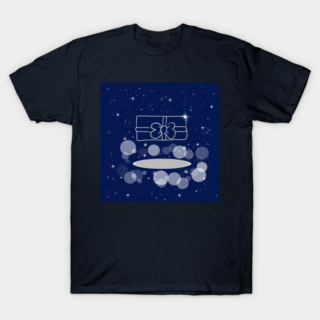 gift, box with a bow, surprise, holiday, good mood, illustration, shine, stars, beautiful, style, glitter, space, galaxy T-Shirt by grafinya